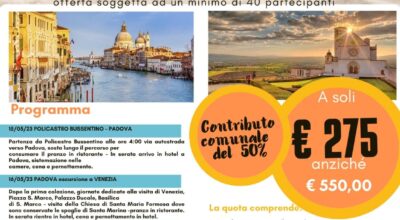 Il Comune di Santa Marina organizza un viaggio a Venezia per visitare la Santa Patrona